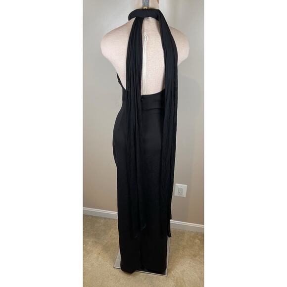 Helsa Amber Sheer Mesh Halterneck Tie Bodycon Black Maxi Dress Size Medium - Picture 5 of 7